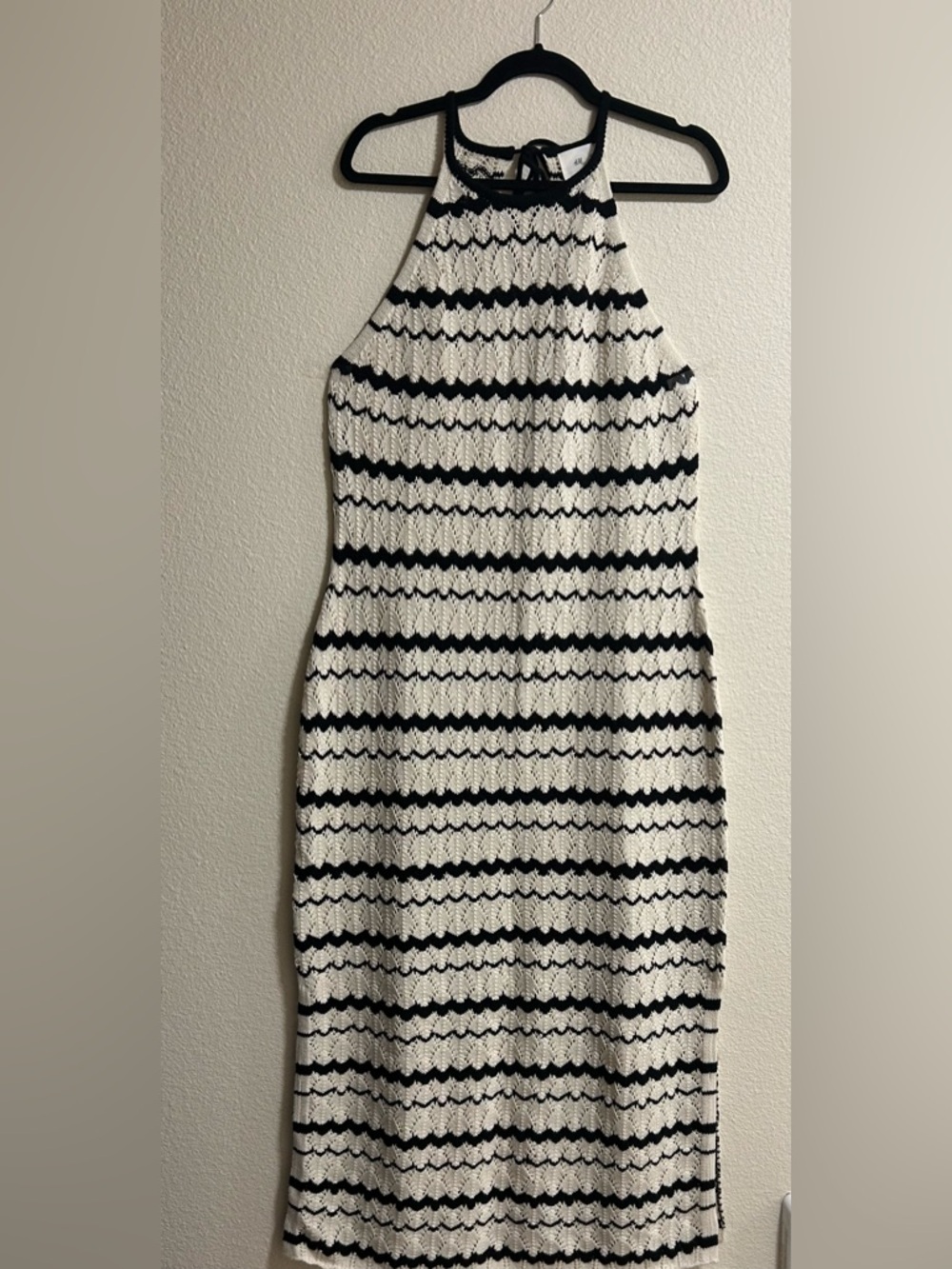 NWT H&M Crocheted Black and White Striped Midi Dress Size Large